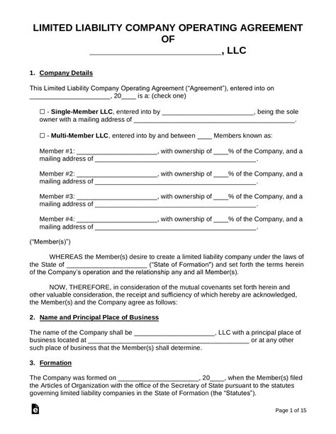 Free Operating Agreement Template Word
