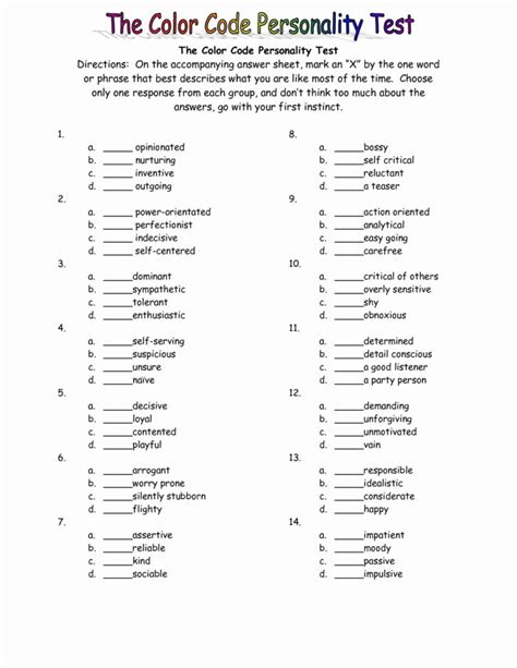 Free Personality Test Printable