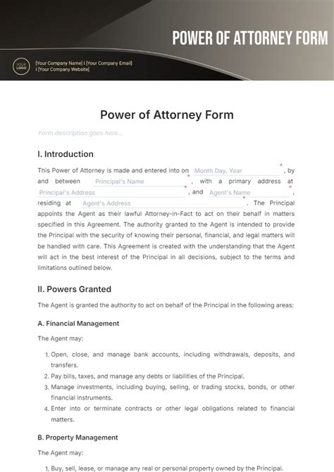 Free Power Of Attorney Template