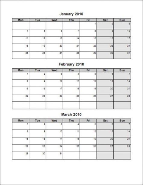 Free Printable 3 Month Calendar Template