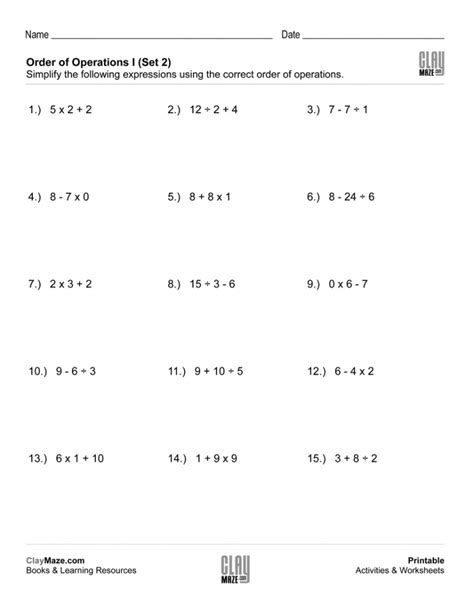Free Printable 6th Grade Order Of Operations Worksheets