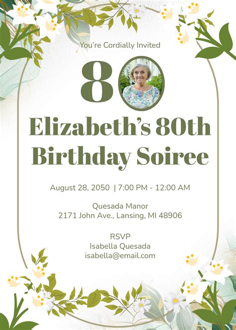 Free Printable 80th Birthday Party Invitations