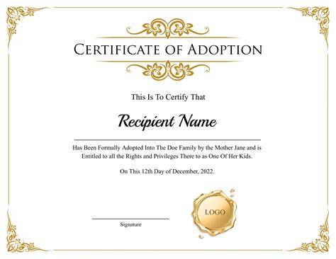 Free Printable Adoption Certificate Template