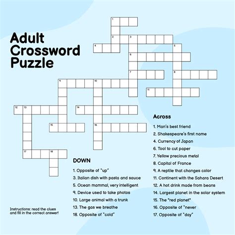 Free Printable Adult Crossword Puzzles
