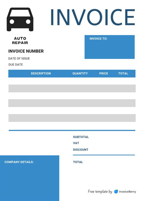 Free Printable Auto Repair Invoice Template