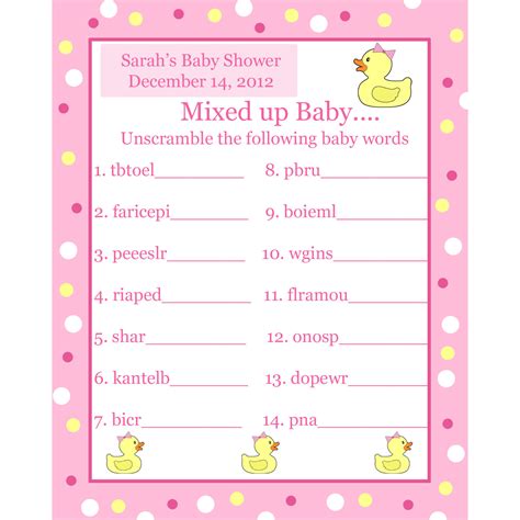 Free Printable Baby Shower Word Scramble In Spanish