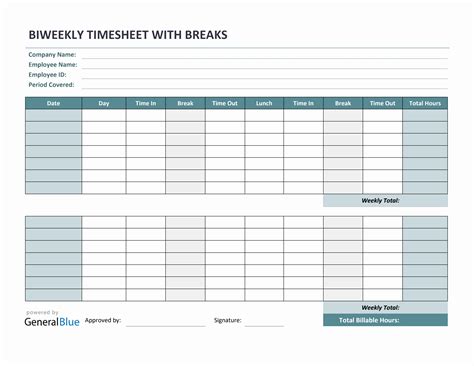 Free Printable Biweekly Timesheet Template