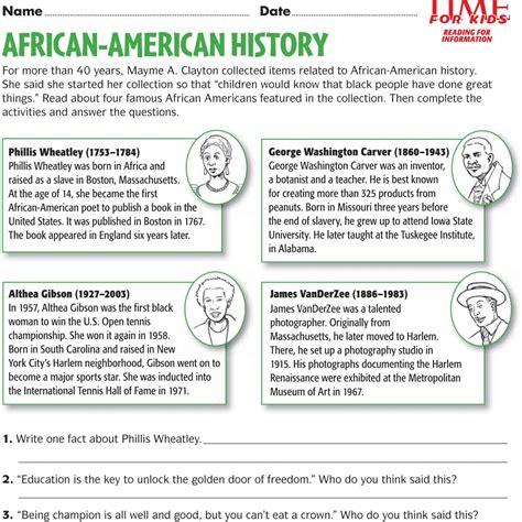 Free Printable Black History Month Worksheets