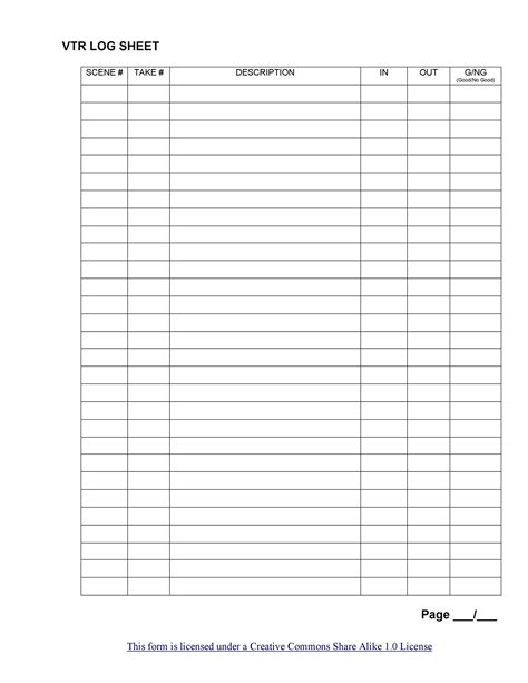 Free Printable Blank Log Sheet Template Not Using Office
