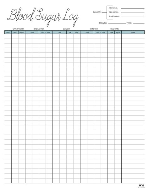 Free Printable Blood Sugar Log Sheets