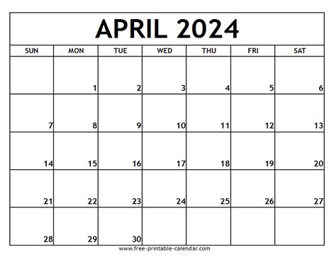 Free Printable Calendar April