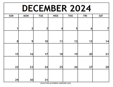 Free Printable Calendar Dec