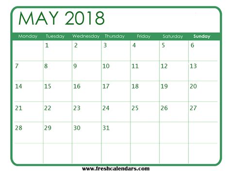 Free Printable Calendar May 2018 With Sports Border