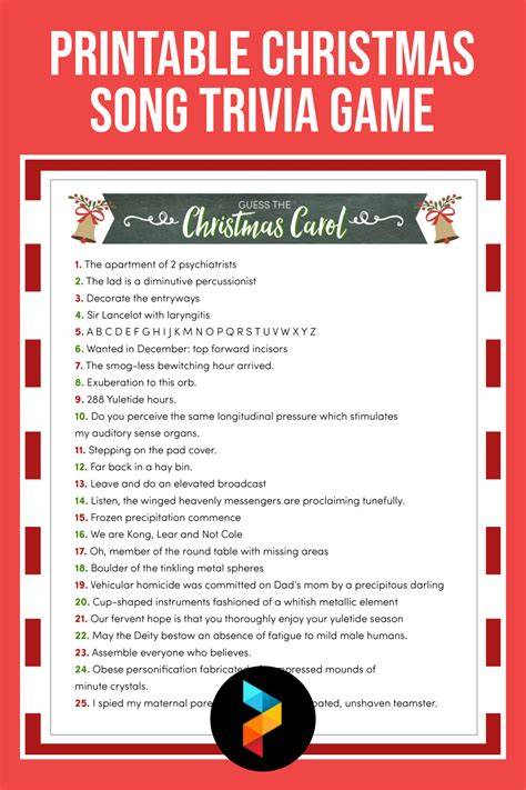 Free Printable Christmas Song Picture Game With Answers