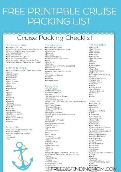 Free Printable Cruise Packing Checklist