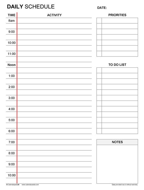 Free Printable Daily Calendar Worksheets