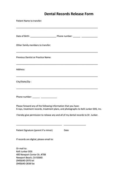 Free Printable Dental Records Release Form