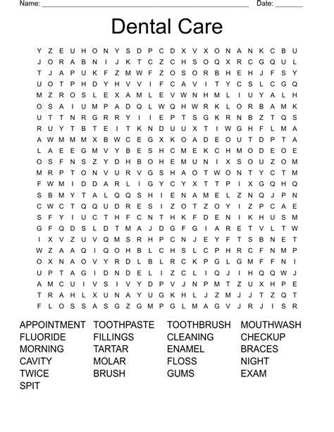 Free Printable Dental Word Search
