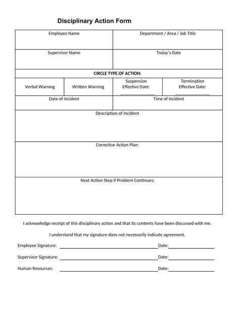 Free Printable Disciplinary Action Form