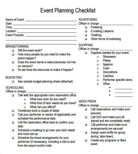 Free Printable Event Planning Checklist