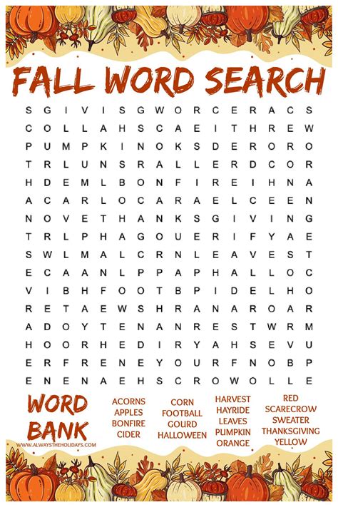 Free Printable Fall Word Search