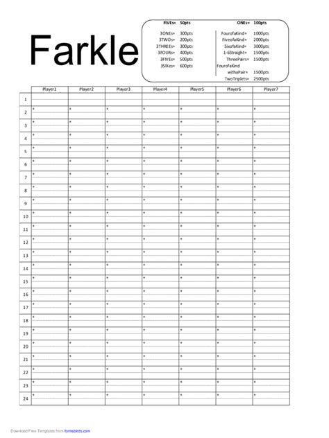 Free Printable Farkle Score Sheet