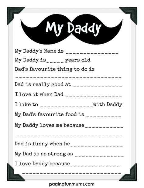 Free Printable Fathers Day Questionnaire
