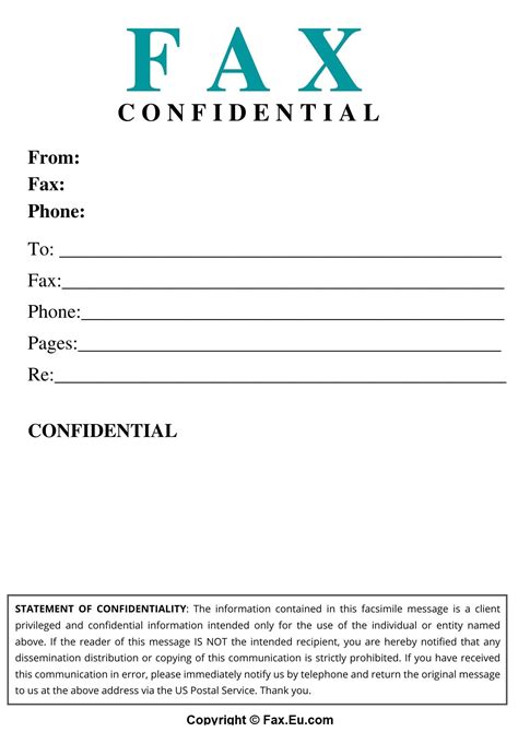 Free Printable Fax Cover Sheet With Confidentiality Statement