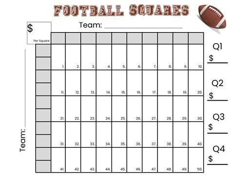 Free Printable Football Squares 50