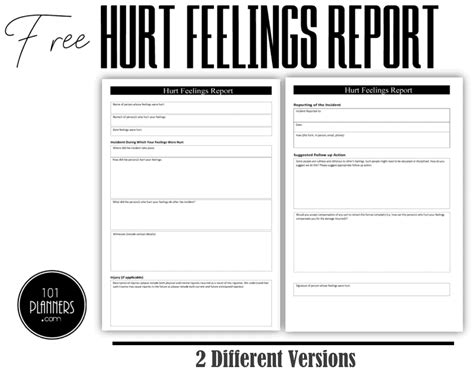 Free Printable Hurt Feelings Report