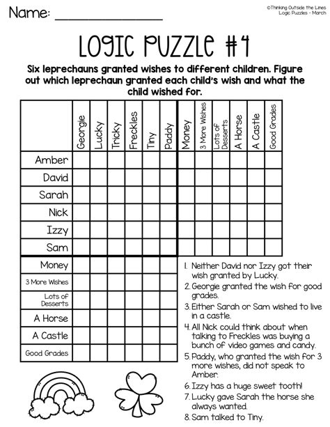Free Printable Logic Puzzel For Spring Fifth Grade