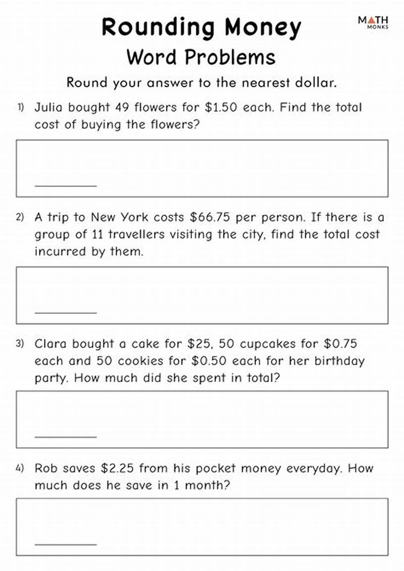 Free Printable Math Worksheets Money Word Problems