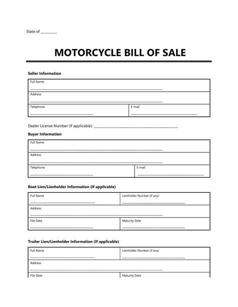 Free Printable Motorcycle Bill Of Sale