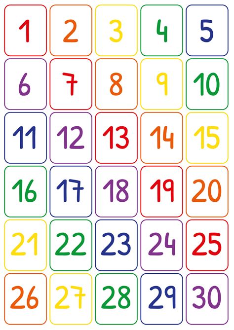 Free Printable Numbers 1 30