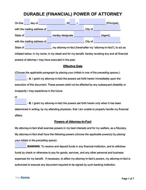 Free Printable Ny Durable Power Of Attorney Form