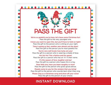 Free Printable Pass The Gift Game