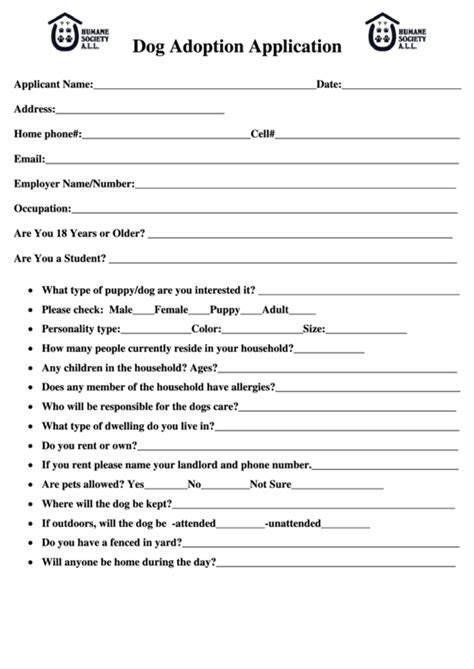 Free Printable Pet Adoption Forms