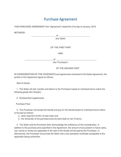 Free Printable Purchase Agreement
