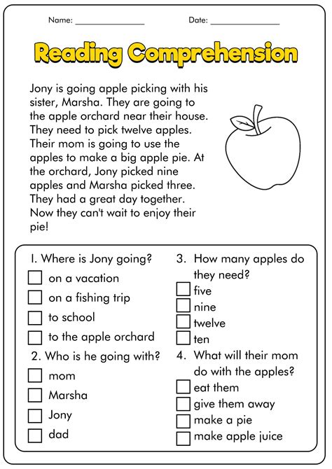 Free Printable Reading Comprehension Worksheets For First Grade