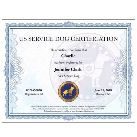 Free Printable Real Service Dog Certification