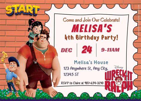 Free Printable Reck It Ralph Birthday Invitations Free