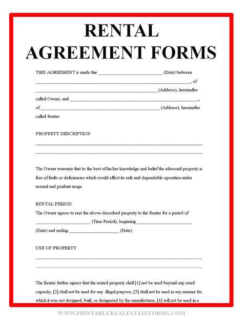 Free Printable Rental Contracts