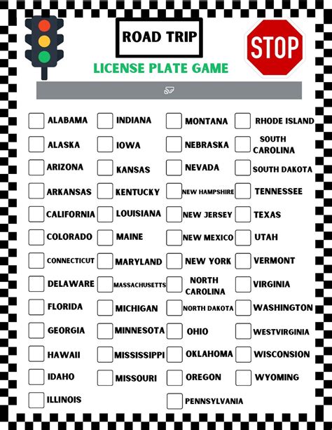 Free Printable Road Trip License Plate Game