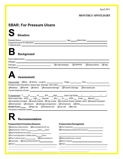 Free Printable Sbar Template