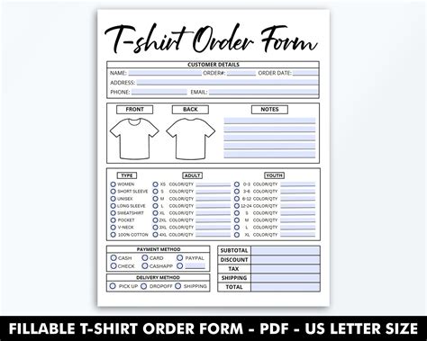 Free Printable Shirt Order Forms