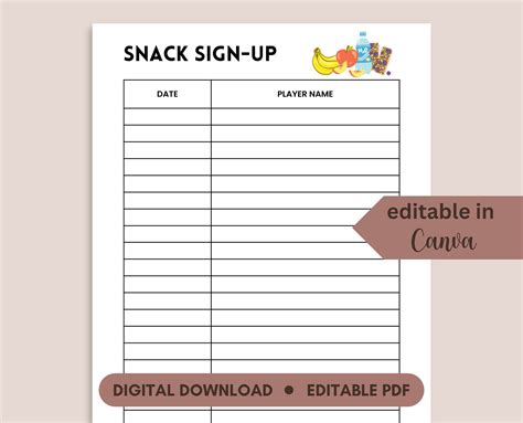 Free Printable Snack Sign Up Sheet