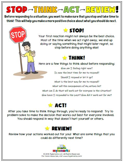 Free Printable Stop Think Act Worksheet
