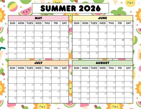 Free Printable Summer Calendar