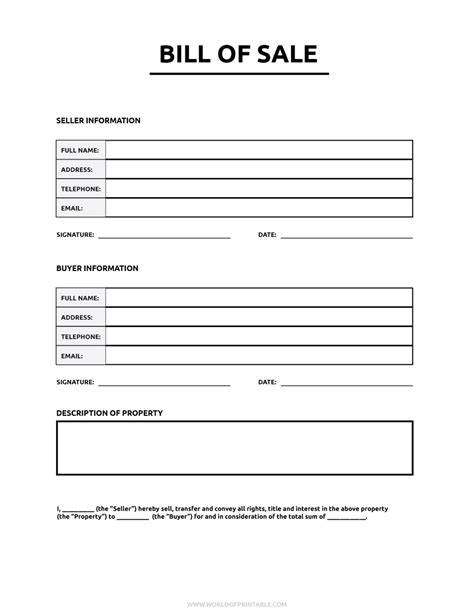 Free Printable Template For Bill Of Sale