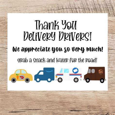Free Printable Thank You Delivery Driver Snack Sign